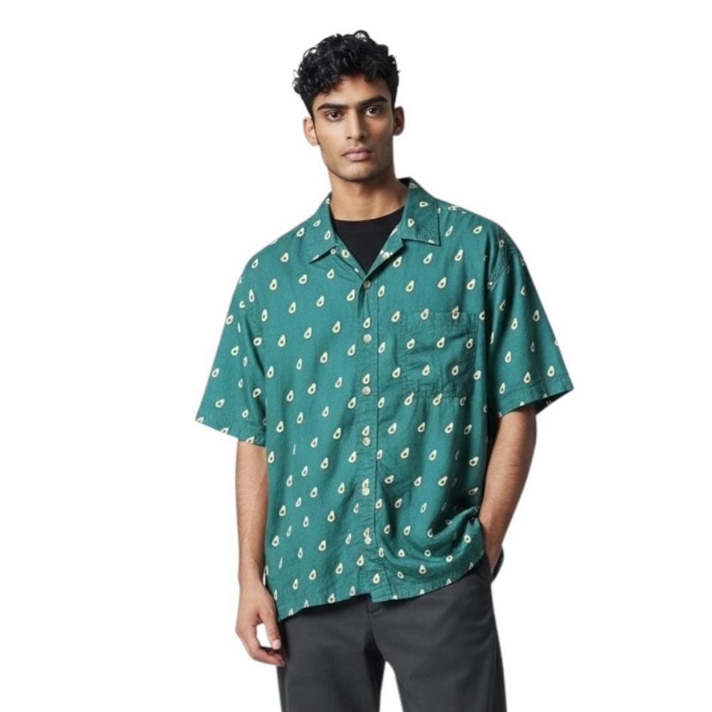 Duluth Trading Co. Avocado Print Short Sleeve Button Up Shirt